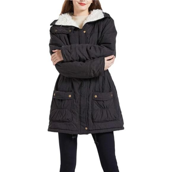 Women's Mid-Length Winter Jacket - Thick Warm Coat with Faux Lamb Wool Lining - Picture 8 of 8